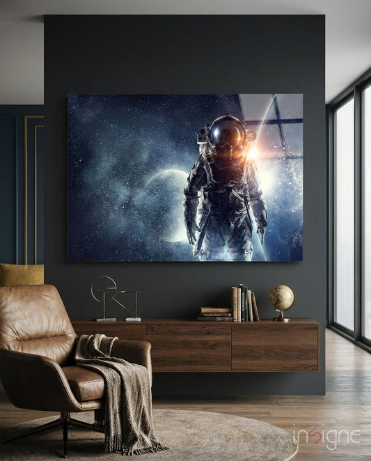 Cosmic Sun Flare Astronaut Glass Wall Art