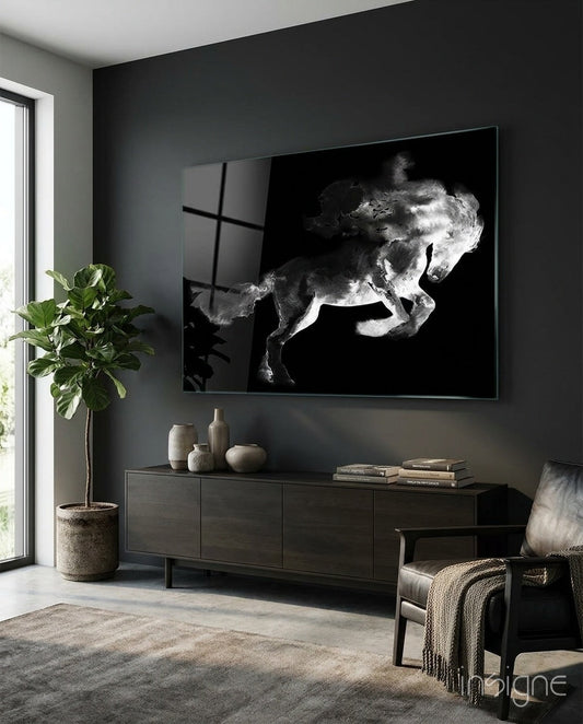 Rearing Smoke Horse Glass Wall Art