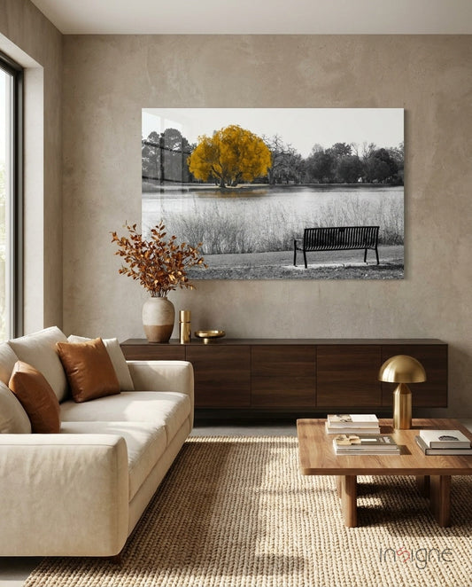 Yellow Tree Glass Wall Art