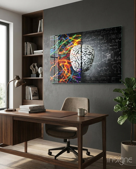 Color Streaks and Chalk Formula Brain Glass Wall Art