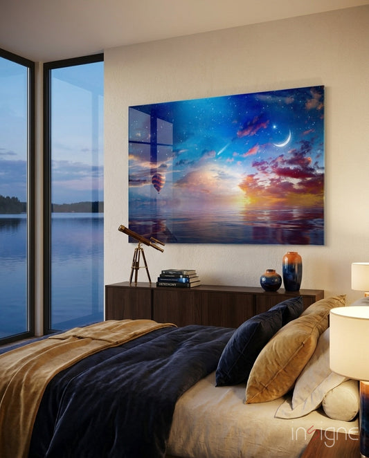 Hot Air Balloon Crescent Moon Sea Glass Wall Art