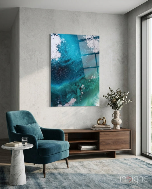 Deep Teal Navy Wave Glass Wall Art