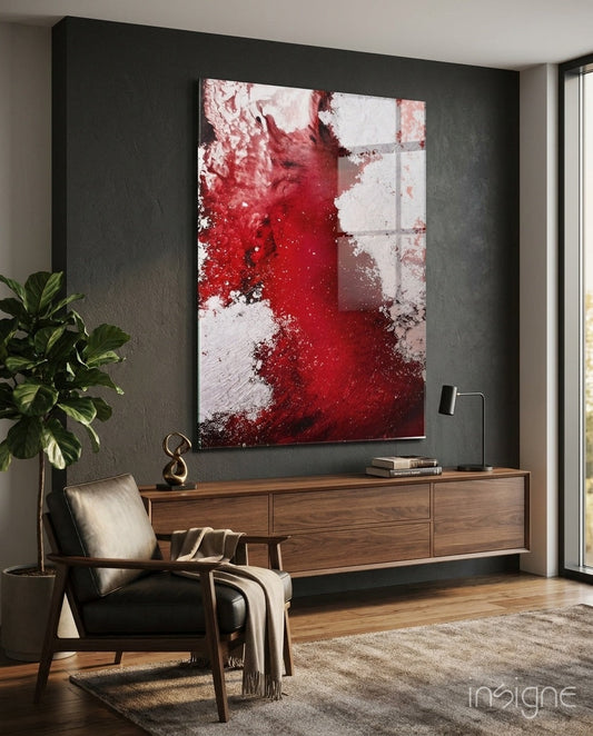 Crimson Red Ink Splash Glass Wall Art