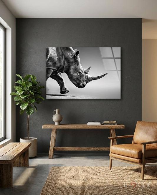 Black Rhino Glass Wall Art
