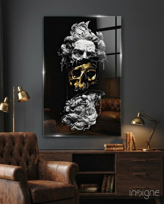 Marble Bust With Gold Skull Glass Wall Art