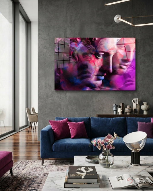 Magenta Grid Classical Bust Collage Glass Wall Art