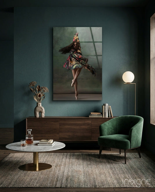 Spinning Floral Dress Ballerina Glass Wall Art