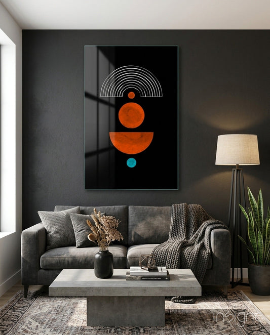Orange Sun and Half Moon Arch Glass Wall Art