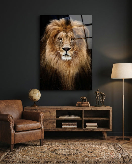 Majestic Windswept Mane Lion Glass Wall Art