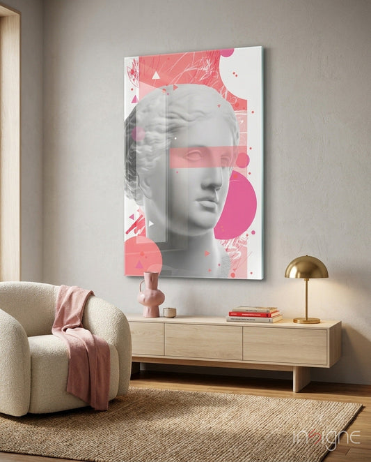 Pink Geometric Venus Bust Collage Glass Wall Art