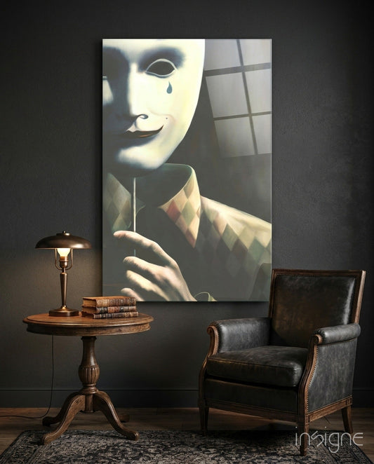 Mask the Sadness Glass Wall Art