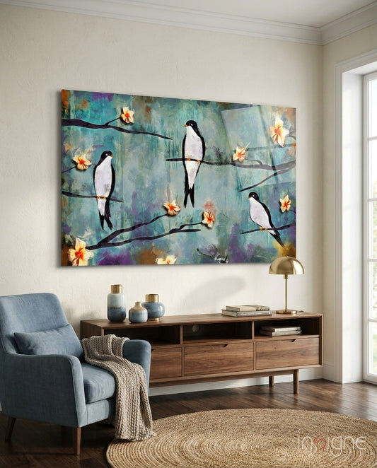 Birds of a Dream Glass Wall Art