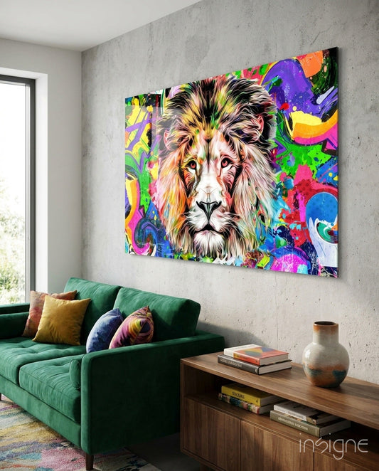 Lion in Colors Glass Wall Art