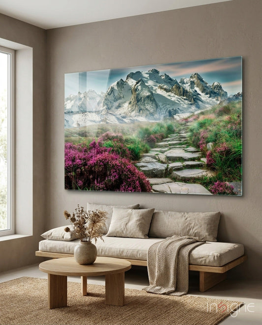 Footpath to Mountains Glass Wall Art