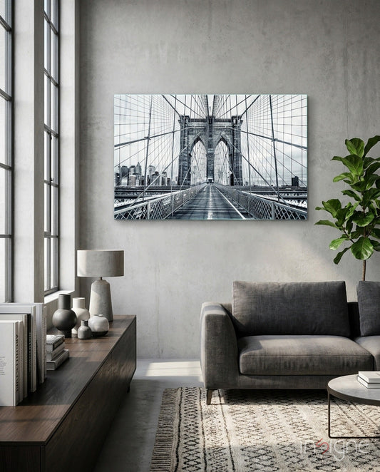 Bridge Walkway Blue Perspective Glass Wall Art