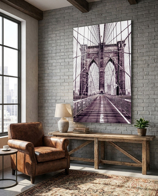 Purple Bridge Walkway View Glass Wall Art