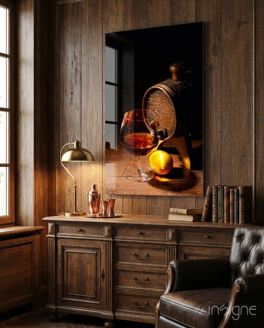 Brandy Snifter With Oak Barrel and Lemon Glass Wall Art