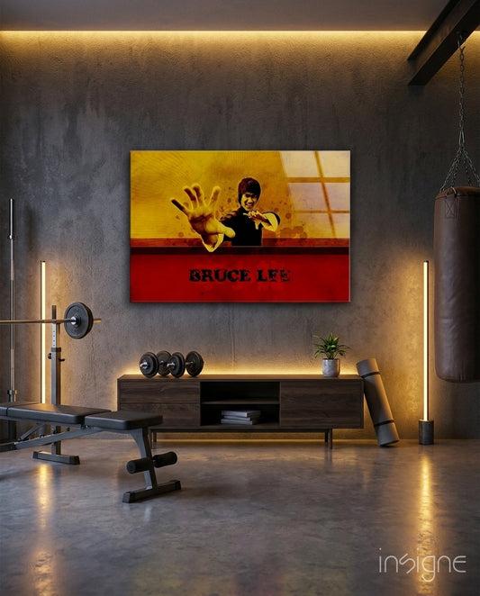 Red Banner Open Palm Martial Artist Glass Wall Art