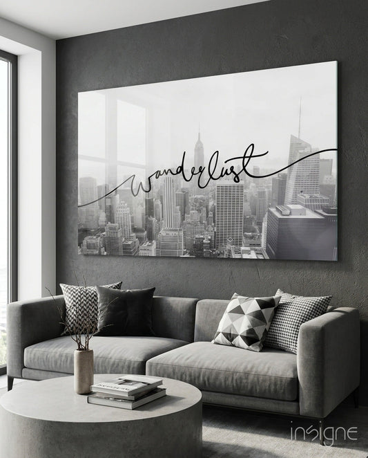 Black And White Skyline Wanderlust Glass Wall Art