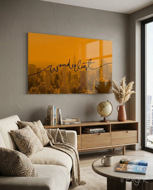 Amber Sunset Skyline Wanderlust Glass Wall Art