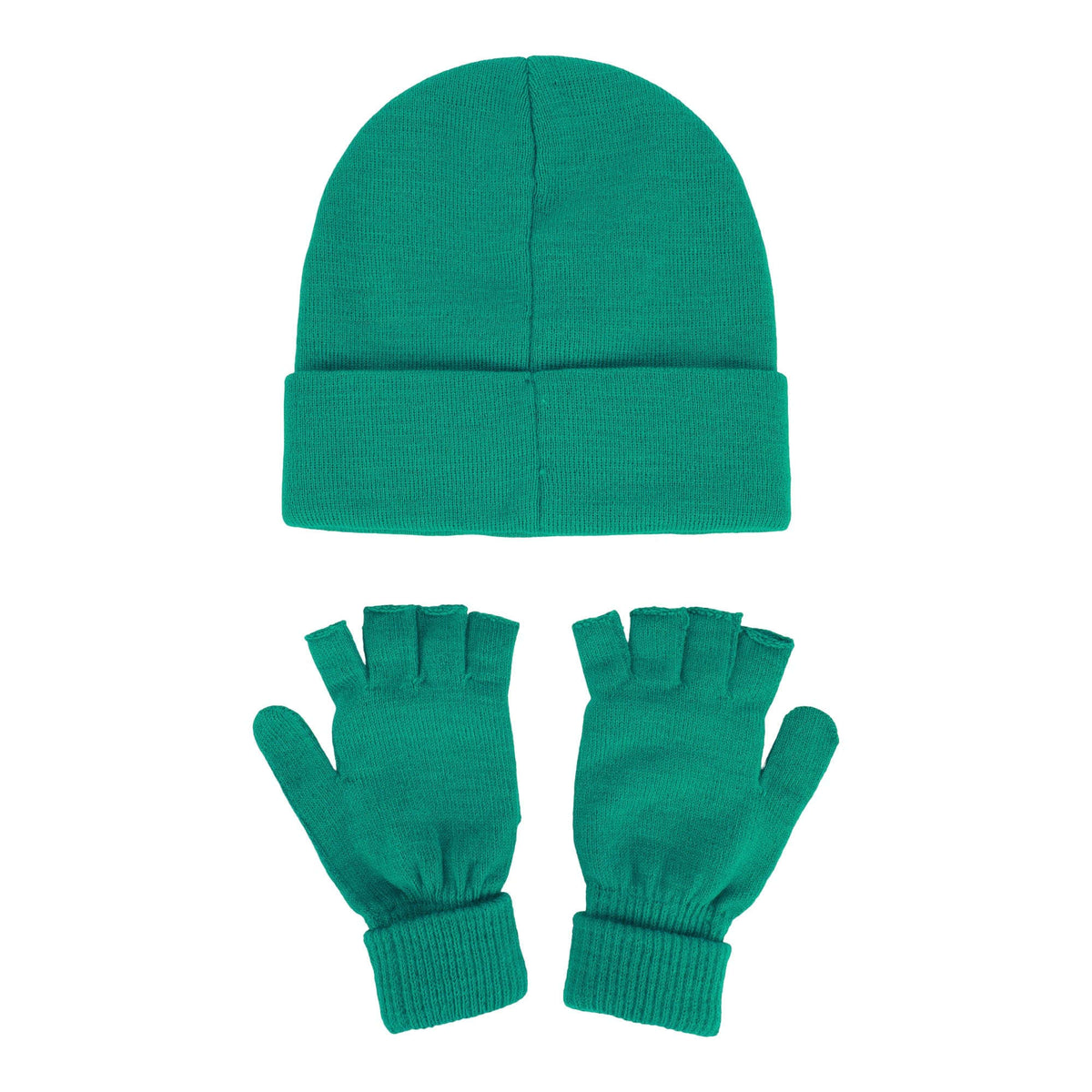 Emerald Knit Rhinestone Beanie and Mittens Set Otarealm