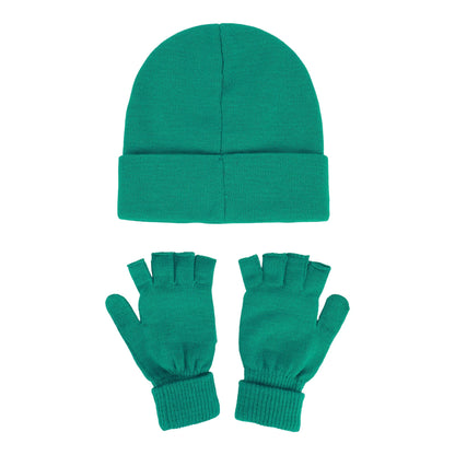 Emerald Knit Rhinestone Beanie and Mittens Set Otarealm