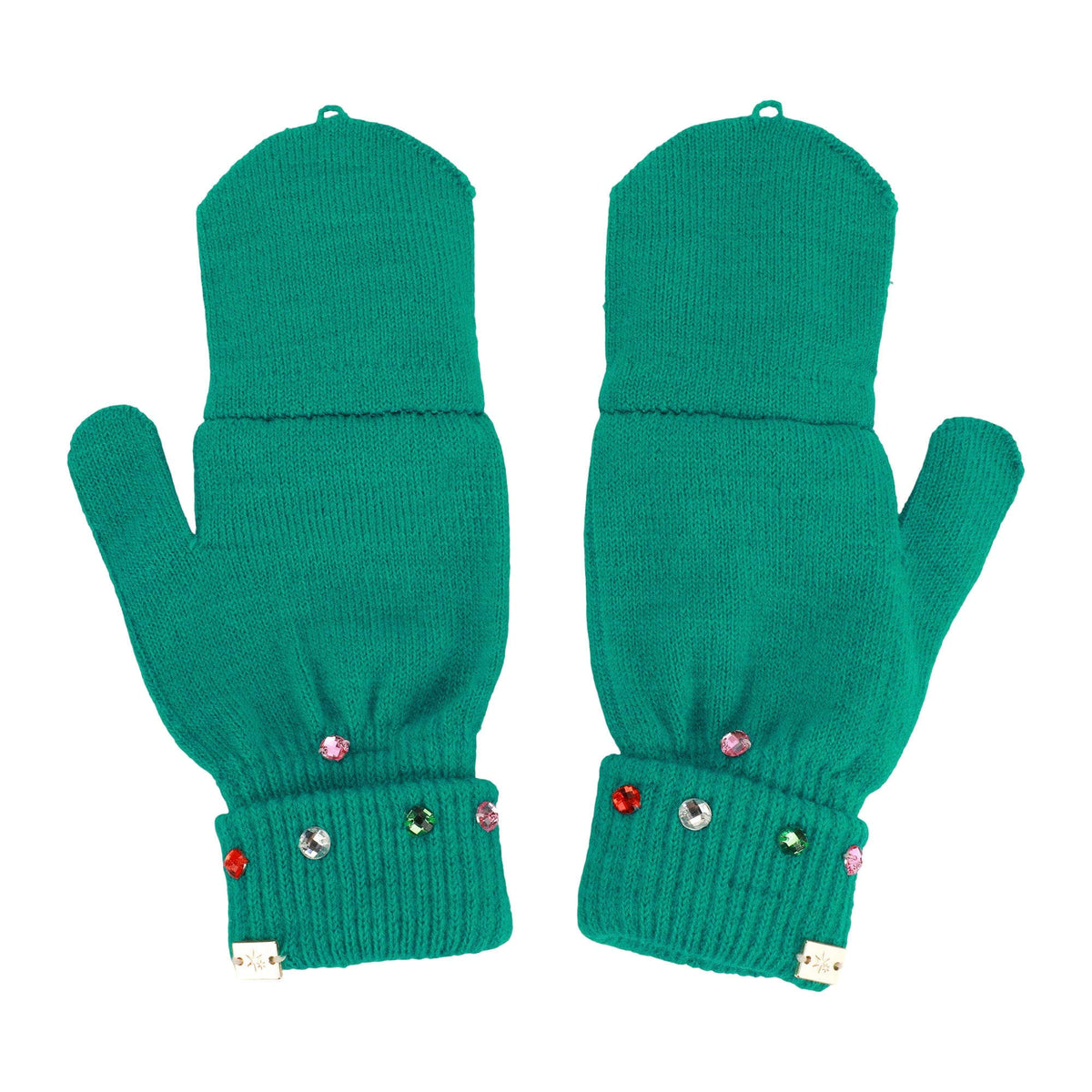 Emerald Knit Rhinestone Beanie and Mittens Set Otarealm