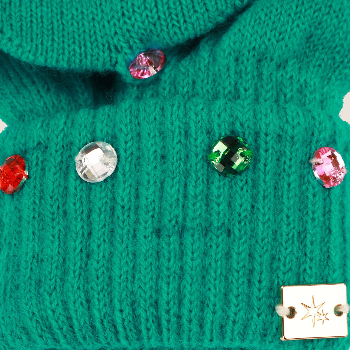 Emerald Knit Rhinestone Beanie and Mittens Set Otarealm