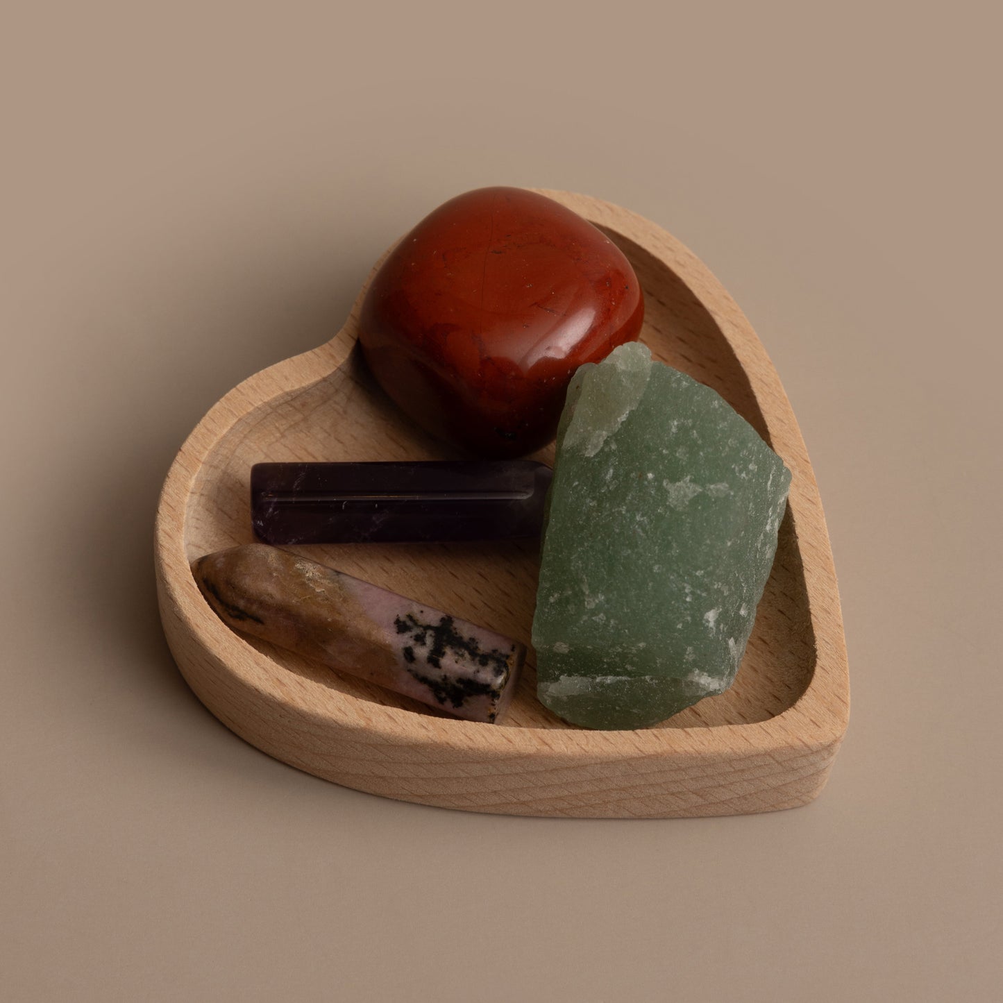 Semiprecious Pocket Crystals with Carved Heart Trinket Tray Gift Set