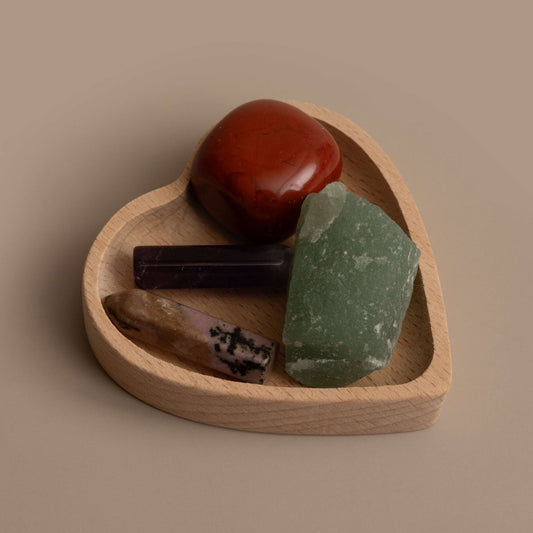 Semiprecious Pocket Crystals with Carved Heart Trinket Tray Gift Set Otarealm