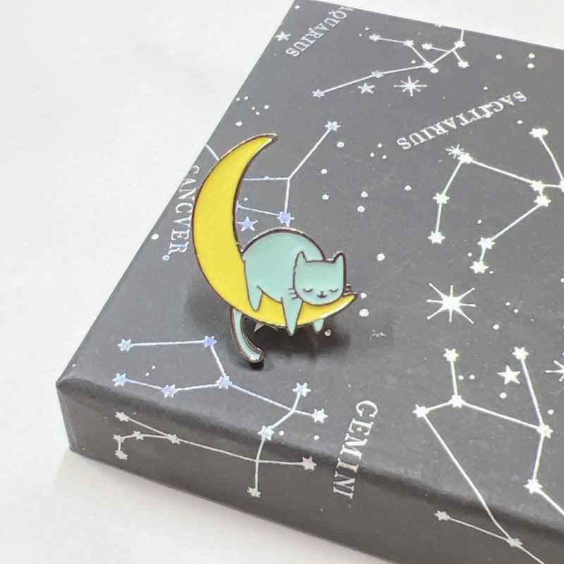 Sleepy Cat on Moon Enamel Pin – Cute Gift for Cat Lovers