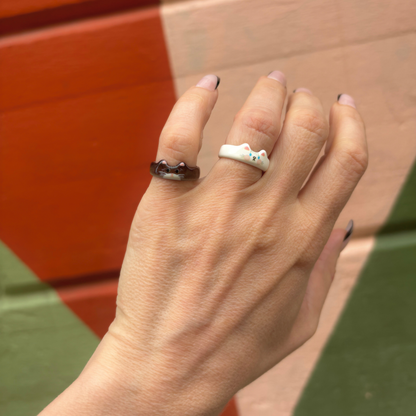 Cat Rings Set of 5 | Sculpted Peeking Cat Face Rings | Brown, White, Black & Calico | Size 7