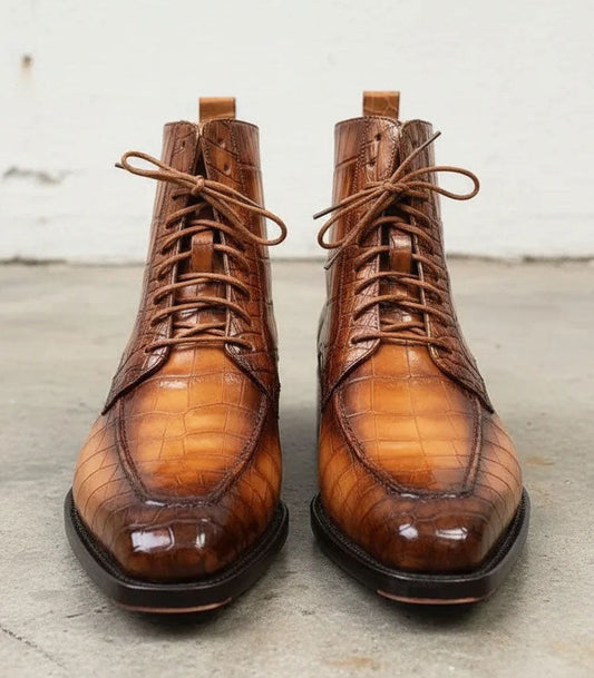Maurice Combat Custom Made Alligator Boot - Cognac