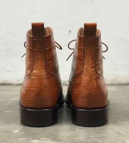 Maurice Combat Custom Made Alligator Boot - Cognac