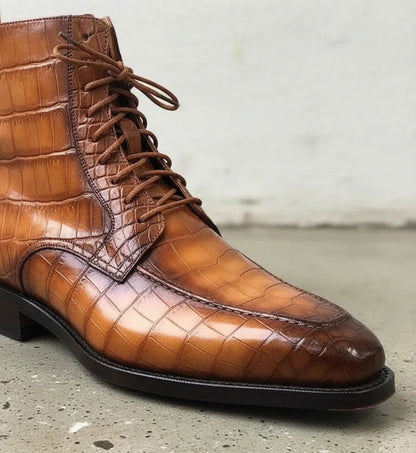 Maurice Combat Custom Made Alligator Boot - Cognac