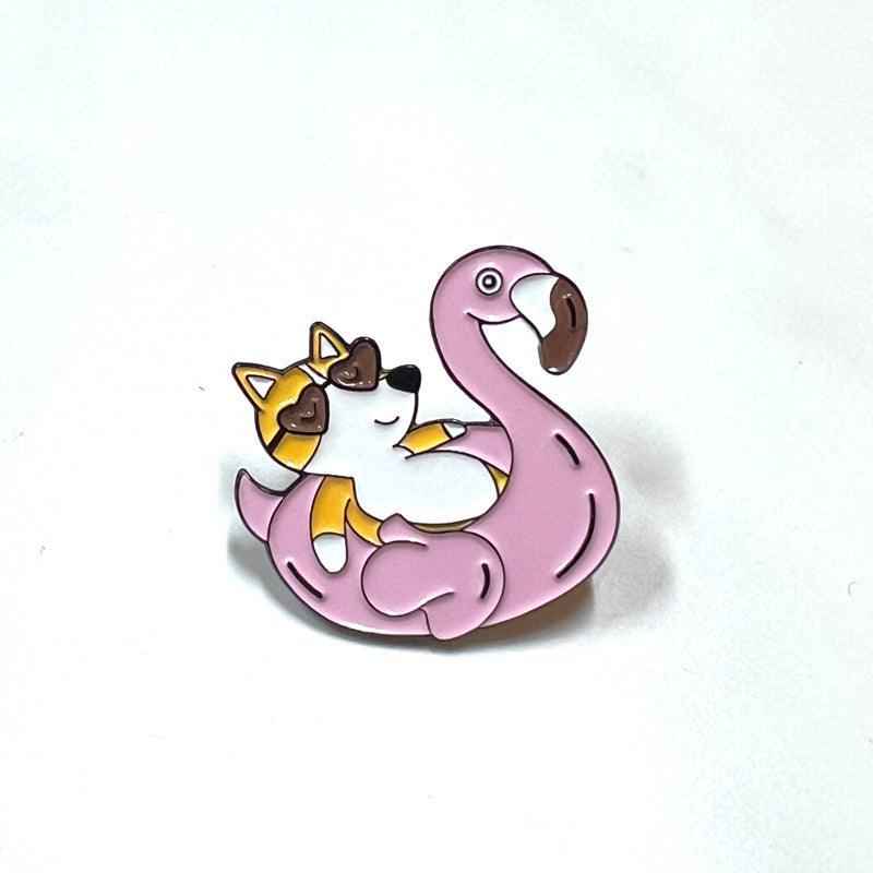 Corgi Flamingo Floatie Pin – Summer Enamel Gift for Dog Lovers
