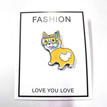 Fun Corgi Enamel Pin with Diving Goggles – Perfect for Bags & Hats