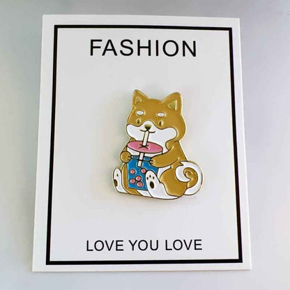 Corgi Drinking Boba Enamel Pin – Cute Dog and Bubble Tea Gift