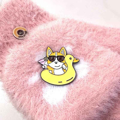 Corgi Floaty Enamel Pin – Fun Summer Accessory for Dog Fans