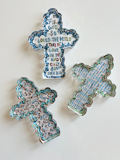 He Saved Cross Acrylic Tabletop Art