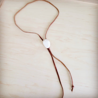 Leather Lariat Boho Necklace w/ White Turquoise Slab 264h