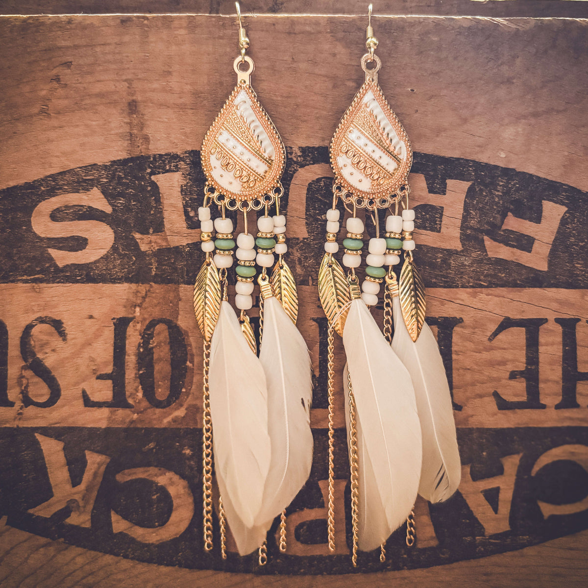 Beautiful White Boho Feather Earrings Otarealm
