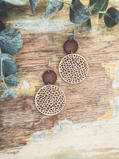 Beautiful Cream Leather and Wood Earrings