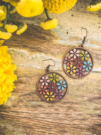 Beautiful Copper and Floral Drop Earrings