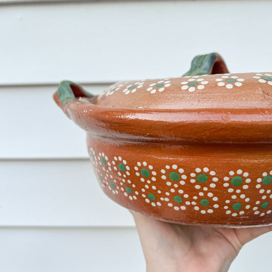 Traditional Mexican Barro Pot 500mL-1000mL Green Handles