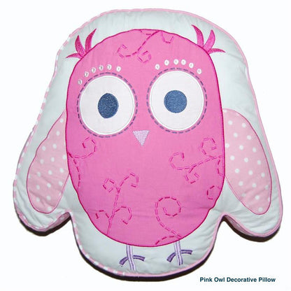 Pink Owl Cute Embroidered Novelty Decor Throw Pillow