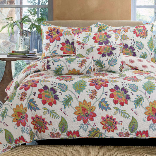 Spring Blossom Floral 3-Piece Reversible Quilt Bedding Set Otarealm