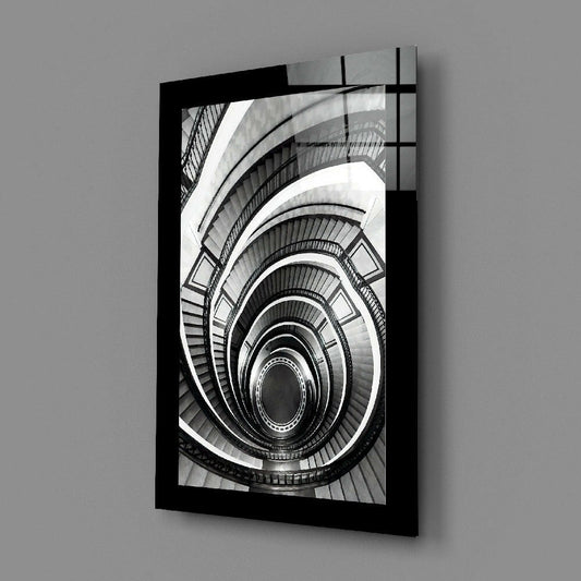 Spiral Staircase Looking Down Glass Wall Art