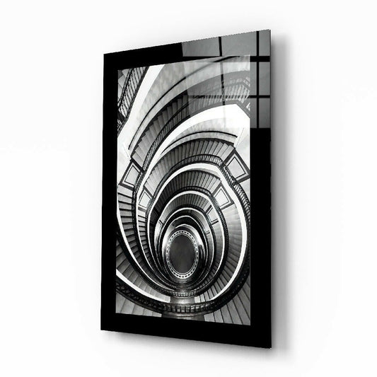 Spiral Staircase Looking Down Glass Wall Art