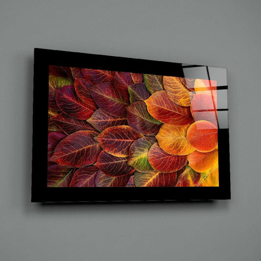 Layered Crimson Round Leaves Glass Wall Art
